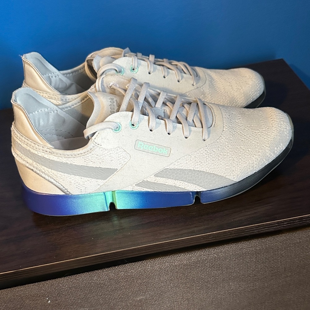 Reebok Light Grey and Blue Sneakers